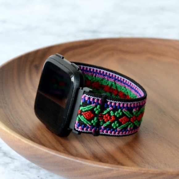 COPY - Fitbit Versa 2 Versa Lite Soft Nylon Fabric Green Floral Embroidered - Picture 5 of 8